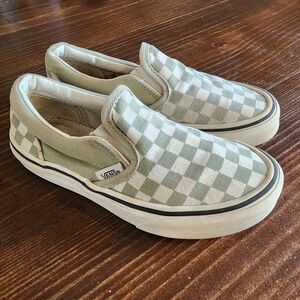 Kids checkered Vans sage green 13.5